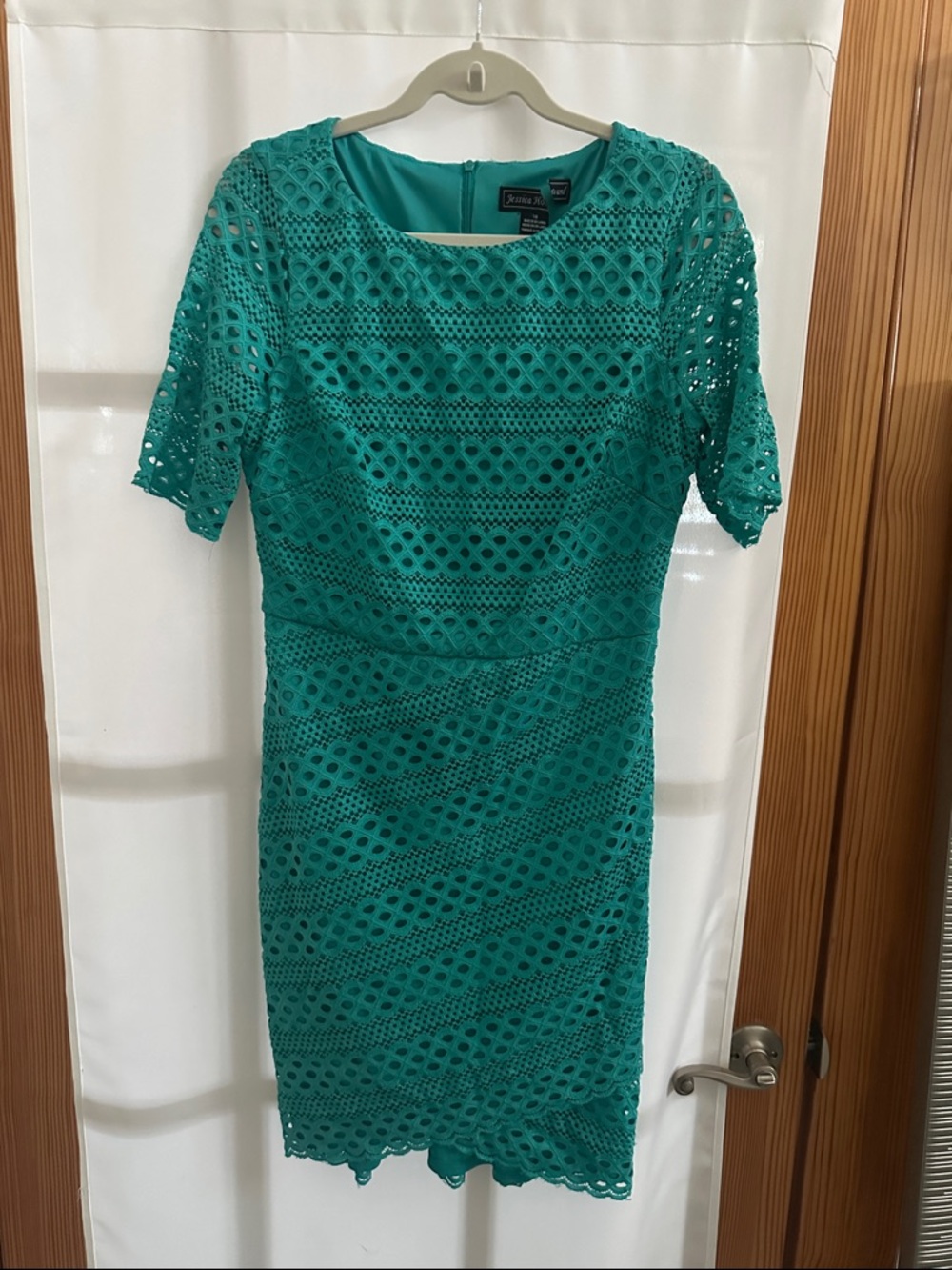 Jessica Howard Teal Crochet-Lace Midi Dress